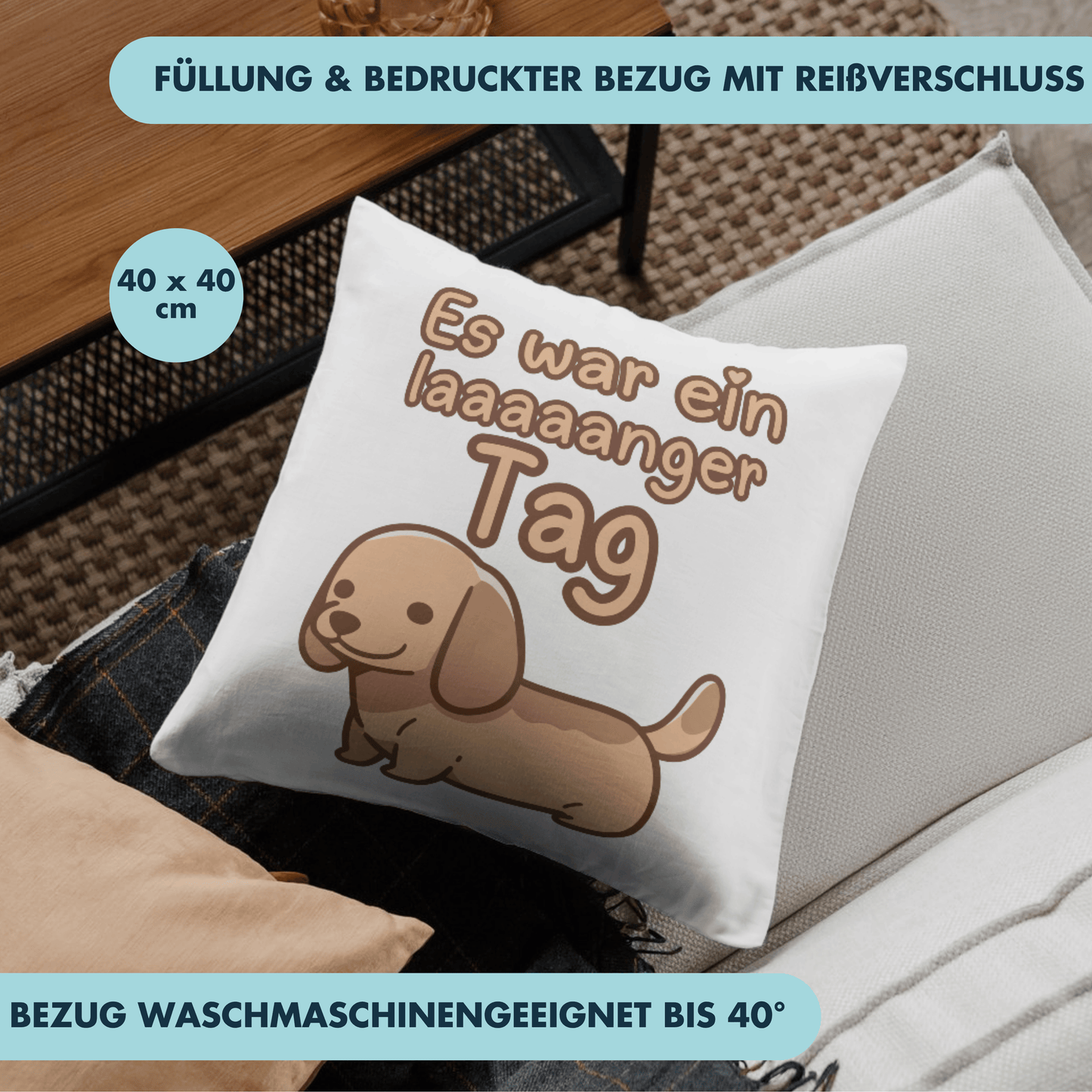 Es War Ein Langer Tag Dackel Deko Kissen