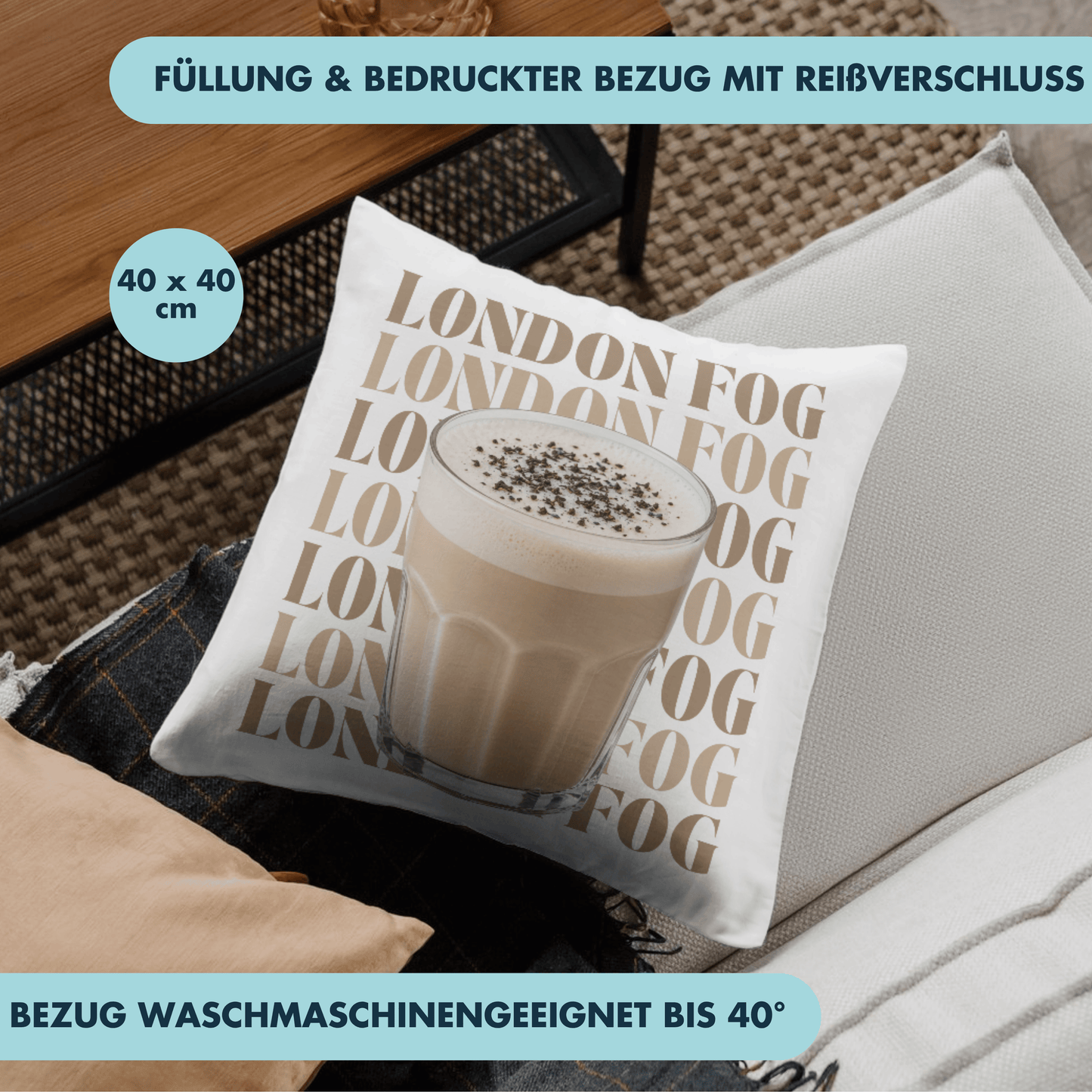 London Fog Tee Deko Kissen