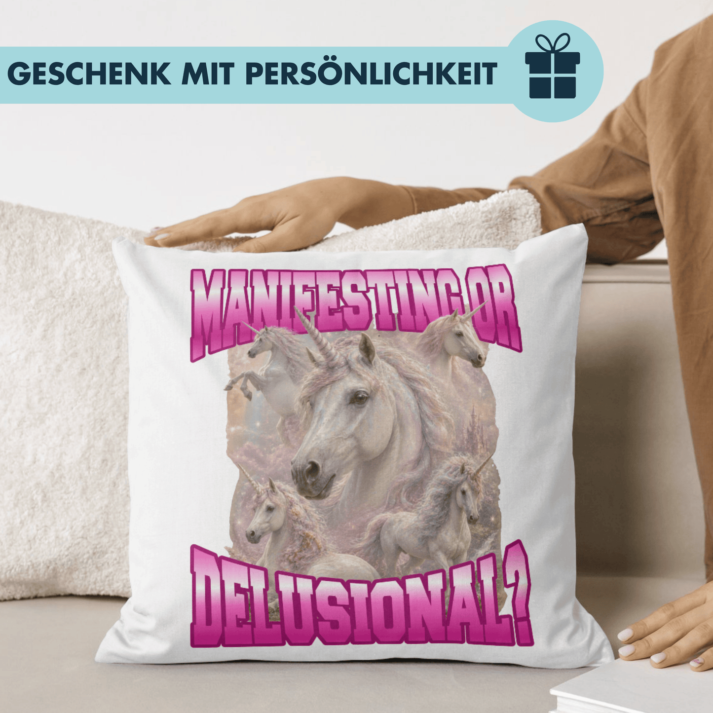 Manifesting Or Delusional? Einhorn Deko Kissen
