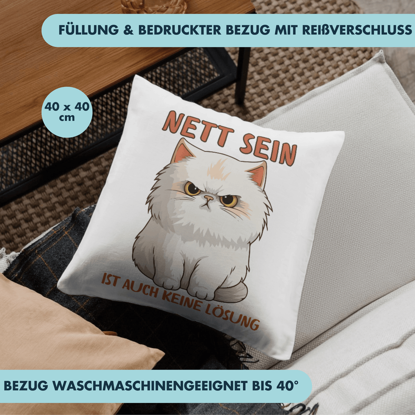 Nett Sein Ist Auch Keine Lösung Katze Fies Deko Kissen