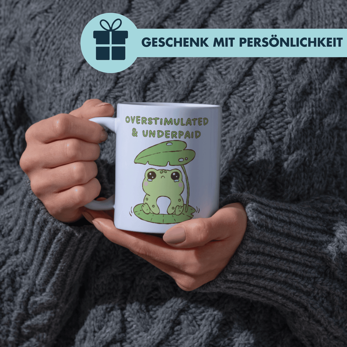 Overstimulated And Underpaid Frosch Kaffee Tasse