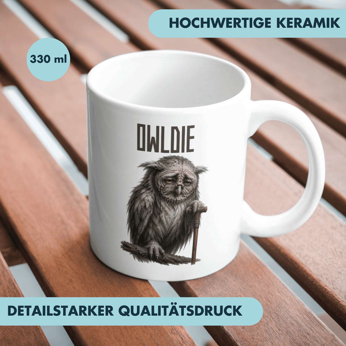 Owldie Wortspiel Oldie Eule Kaffee Tasse