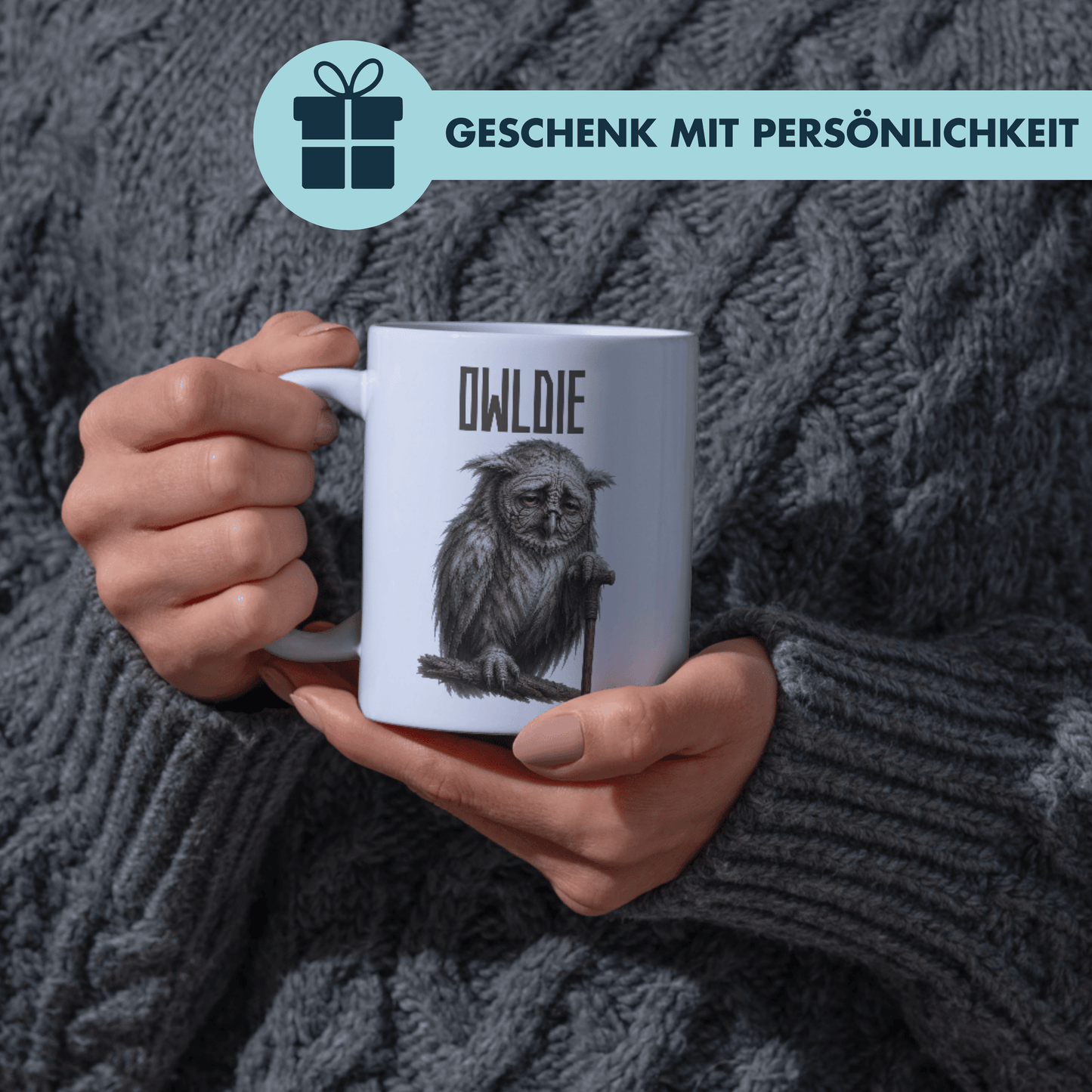 Owldie Wortspiel Oldie Eule Kaffee Tasse