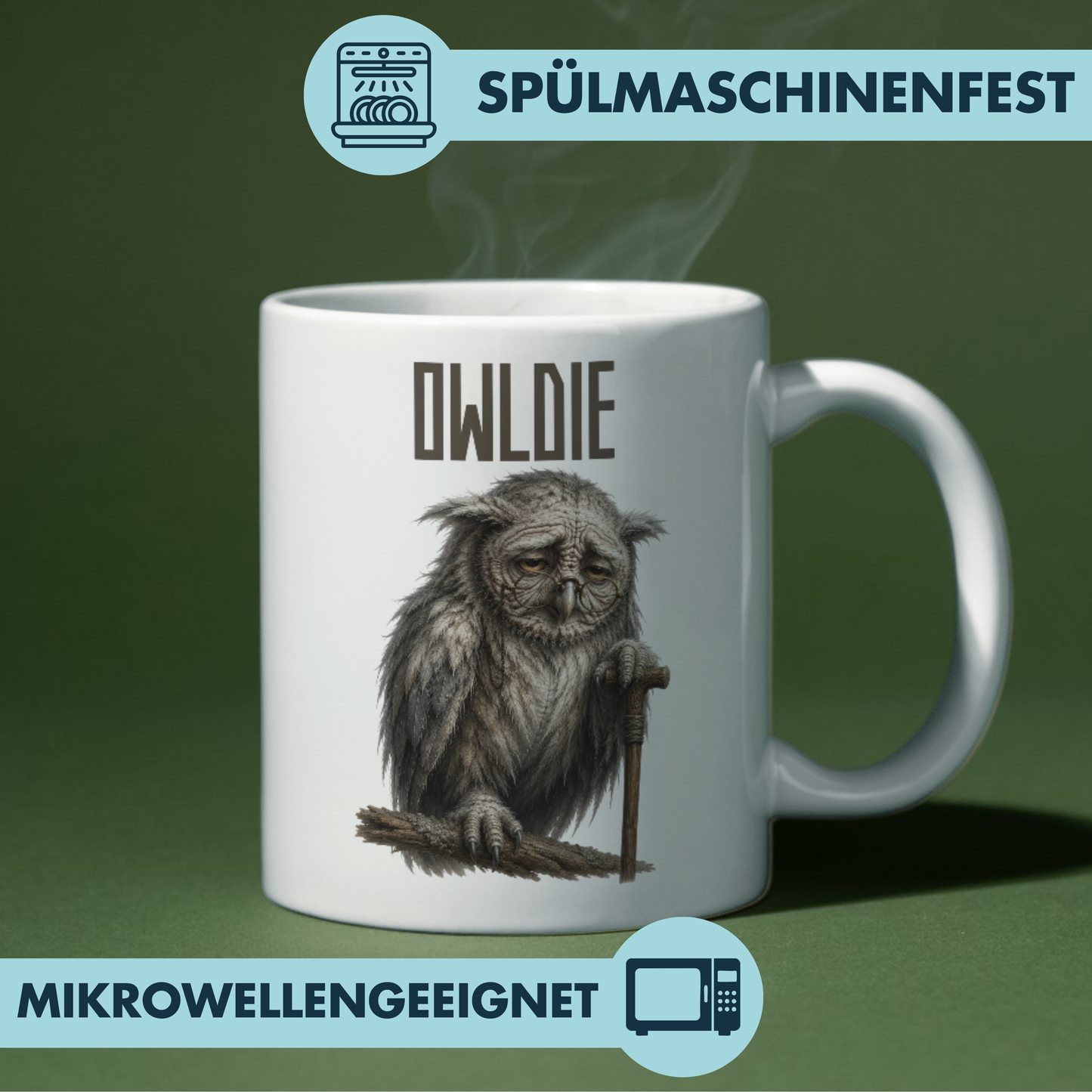 Owldie Wortspiel Oldie Eule Kaffee Tasse