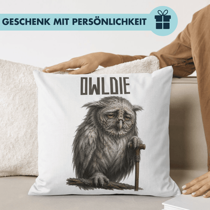 Owldie Wortspiel Oldie Eule Deko Kissen