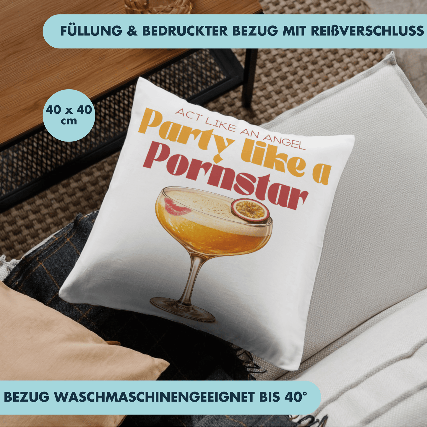 Party Like A Pornstar Martini Cocktail Deko Kissen
