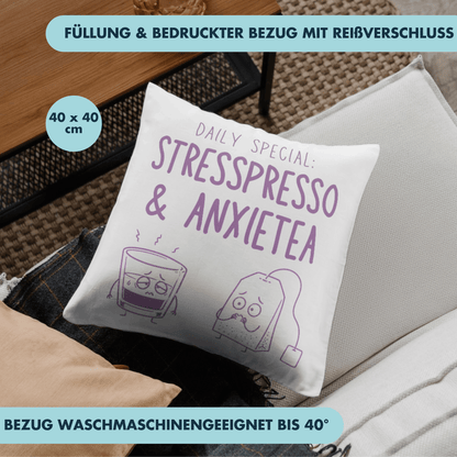 Daily Special Stresspresso And Anxietea Deko Kissen