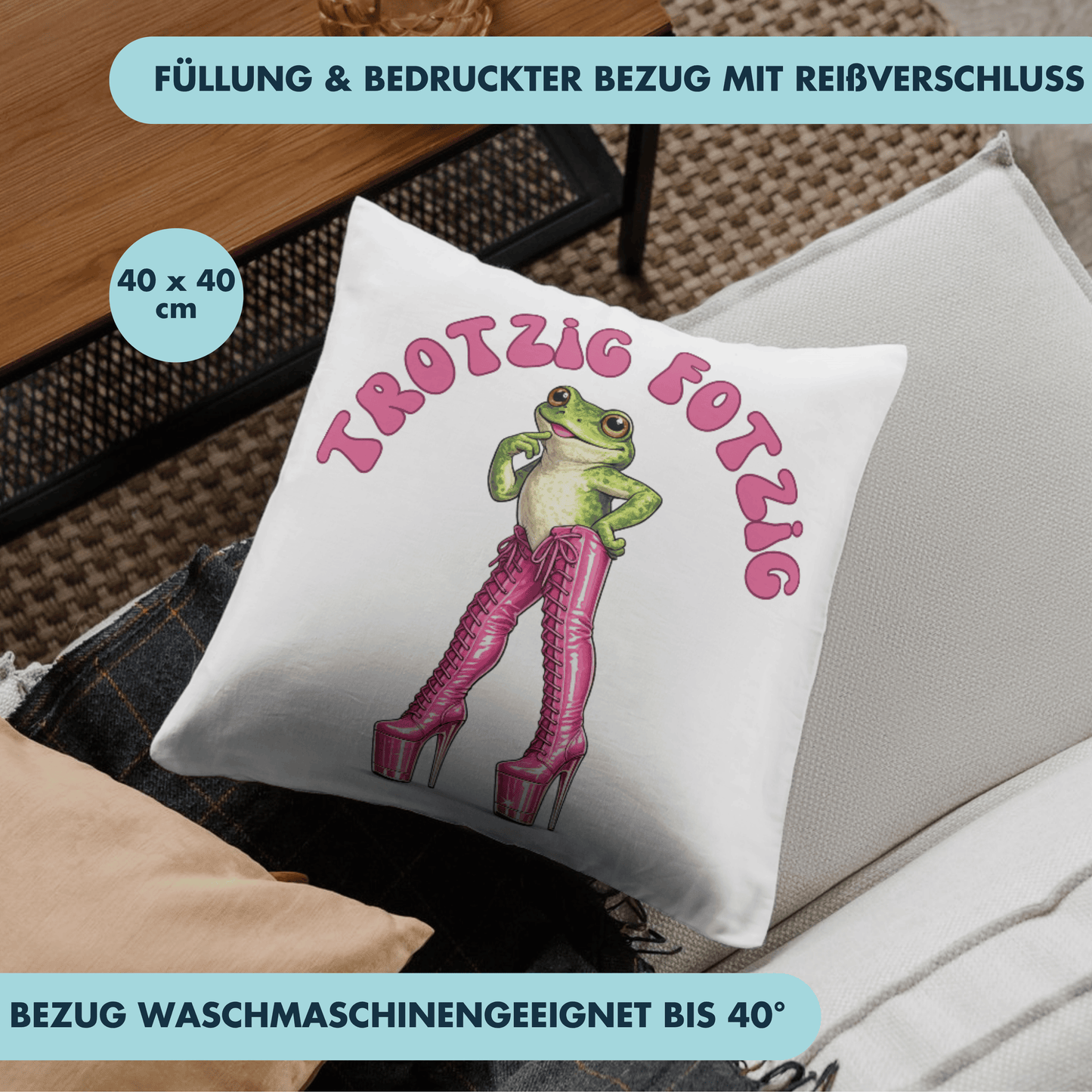 Trotzig Fotzig Frosch Deko Kissen