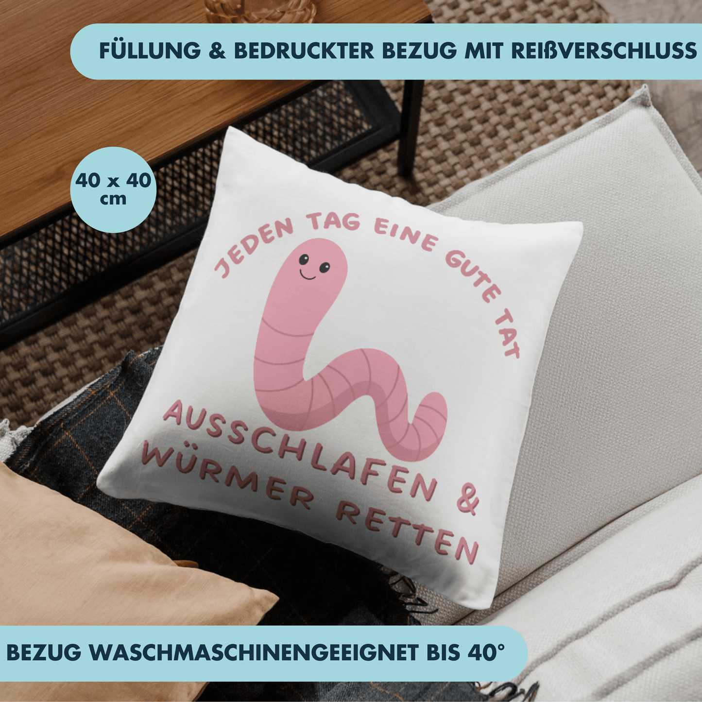 Jeden Tag Eine Gute Tat Ausschlafen Und Würmer Retten Sprichwort Frühe Vogel Deko Kissen